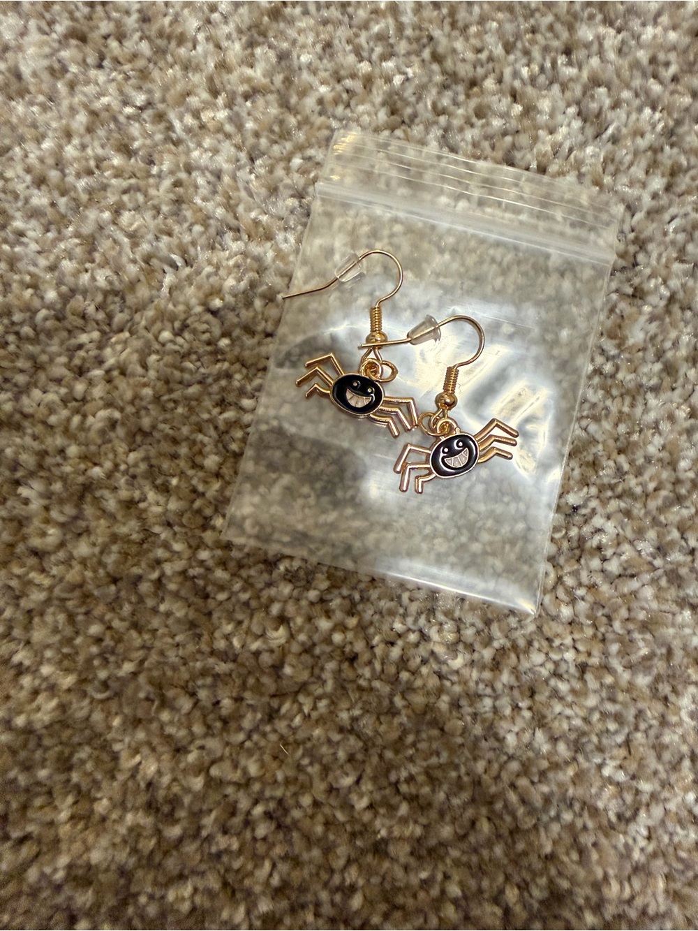 Gold Spider Dangle Earrings with Black Accents